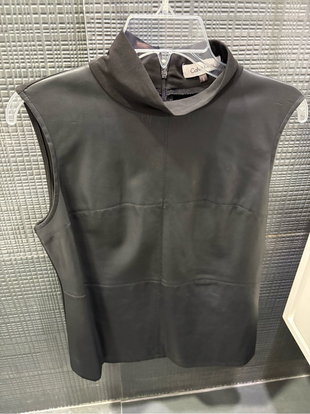 Calvin Klein Black Sleeveless Faux-Leather Mock Neck Camisole